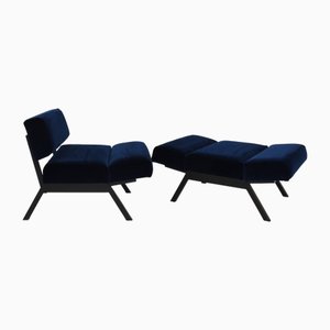 Panchetto Reclining Armchair with Stool by Rito Valla for Ipe, Italy, 1960s, Set of 2