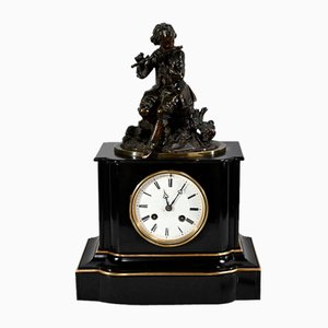 Horloge Le Joueur de Flûte en Marbre et Bronze, Milieu du XIXe Siècle
