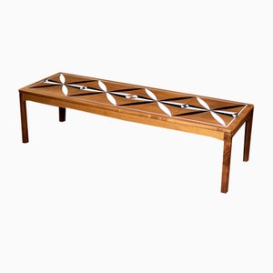 Mid-Century Scandinavian Modern Teak Long and Low Coffee Table with Hand-Painted Pattern on Top, 1960s