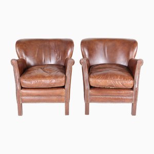 Small Vintage Leather Club Armchairs, Set of 2
