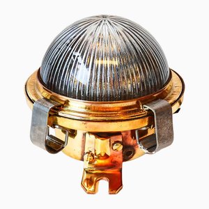 Small Brass and Striated Glass Wall Lamp, 1950s
