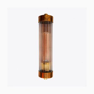 Cylindrical Wall Lamp with Striated Glass and Brass, 1960s