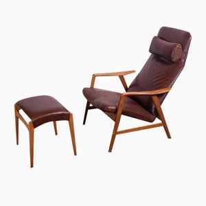 Kontur Lounge Chair and Ottoman by Alf Svensson for Fritz Hansen, 1950s, Set of 2