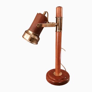 Adjustable Desk Lamp in Mahogany and Brass, 1980s