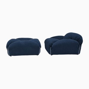 Blue Pop Lounge Chair and Ottoman by Antonio Citterio and Paola Nava for Vibieffe, 1970s, Set of 2