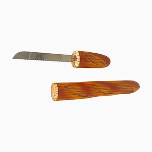 Cuchillo para pan francés de madera con tapa, siglo XX. Juego de 2