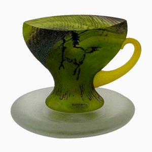 Tazza da tè in vetro verde di Kjell Engman per Kosta Boda, Svezia, anni '80