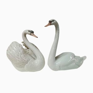 Swan Figurines in Porcelain from Lladro, 1980s, Set of 2