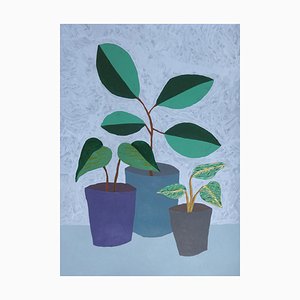 Gio Bellagio, Tre piante d'appartamento con vaso, 2023, Acrilico su carta