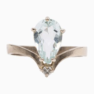 Vintage 14 Karat Weißgold Ring mit Aquamarin und Diamant