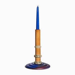 Bougeoir Lustre Bleu Orange par Ceramiche Lega