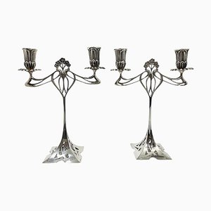 Candelabri Art Nouveau in argento Set di 2