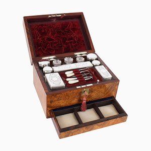 Antique Victorian Burr Walnut Vanity Box, 19th Century