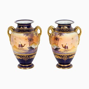 Taisho Period Hand Painted Noritake Porcelain Vases, 1920, Set of 2