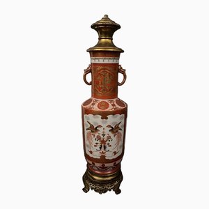 19th Century Japanese Porcelain Lamp Base with Bronze and Birds