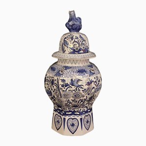 Chinesische Delfter Dekor Fô Hundevase, Mitte des 20. Jahrhunderts