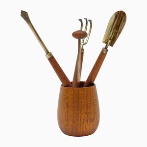 Swedish Cactus Tool Set in Teak and Brass, 1950s, Set of 4