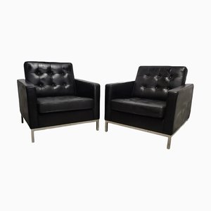 Mid-Century Modern Tufted Leather Armchairs with Chrome Legs by Florence Knoll, Set of 2