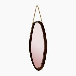 Specchio vintage ovale con cornice in teak, anni '60