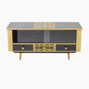 Niedriger Art Deco Schrank mit Glasschiebetüren, 1920er