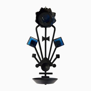 Sculptural Iron and Blue Glass Candle Sconce from Dantoft, 1960s