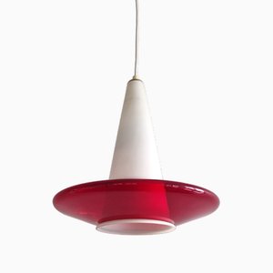 Red and Opaline Glass Pendant Lamp, 1960s