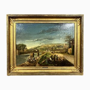 Französischer Schulkünstler, Flussufer, Ende 1800, Öl auf Leinwand
