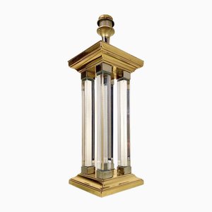 Vintage Brass and Glass Column Table Lamp, 1970s