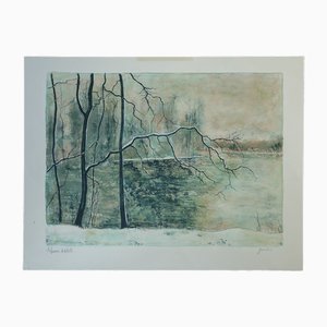 Lithographie sur Papier Vélin, Bernard Gantner, Lac Hivernal aux Voges, 1970s