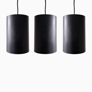 Danish Black Cylinder Pendant Lamps by Eila & John Meiling for Louis Poulsen, 1967, Set of 3