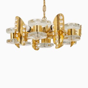 Scandinavian Chandelier in Brass and Glass from Orrefors, 1960s