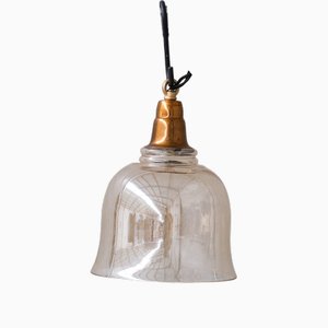 Mid-Century Brass and Glass Bell Pendant