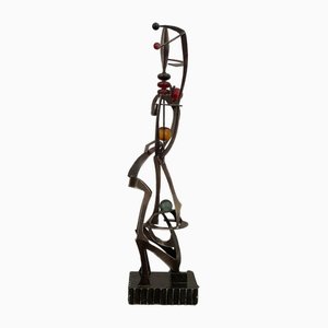 Unknown Artist, Futuristic Juggler Sculpture, Wrought Iron and Colored Resin