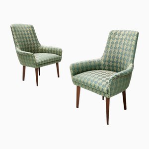 Vintage Italian Green Fabric and Beech Chairs, 1960s, Set of 2
