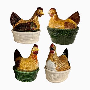 Vintage Portuguese Porcelain Hen Figurines, Set of 4