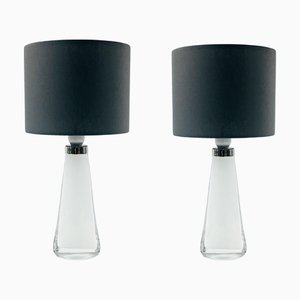Lámparas de mesa escandinavas de vidrio de Carl Fagerlund para Orrefors, años 60. Juego de 2