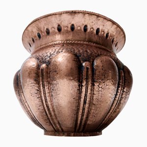 Vintage Round Embossed Copper Vase by Egidio Casagrande, 1950s