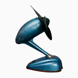 Art Deco Style Blue Metallic Iron Electric Air Fan, 1959