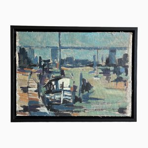 Harbour, años 60, pintura al óleo sobre tabla, enmarcado