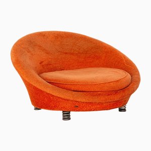 Lounge Chair in Orange Fabric from Bretz