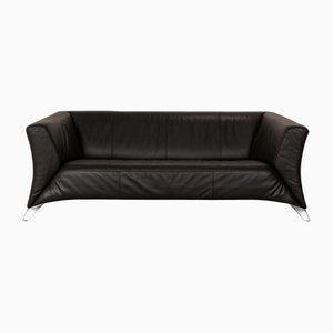 322 Zwei-Sitzer Sofa aus schwarzem Leder von Rolf Benz