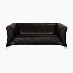 322 Zwei-Sitzer Sofa aus schwarzem Leder von Rolf Benz