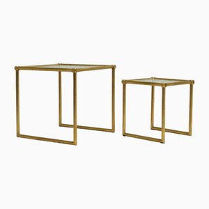 Coffee Tables in Brass and Glass, 1980s, Set of 2