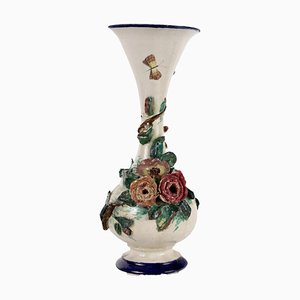 Majolica Vase with Flowers in Relief, Naples