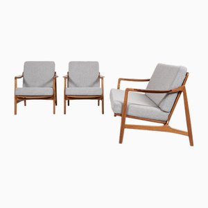 Mid-Century Danish 2-Seat Sofa and Easy Chairs in Oak and Teak attributed to Tove & Edvard Kindt-Larsen for France & Daverkosen, Set of 3