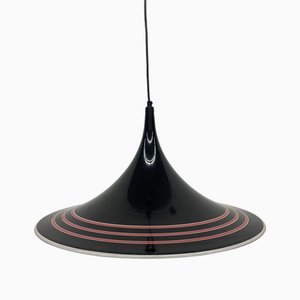 Lampe à Suspension Trompette Meblo Guzzini Vintage en Plastique Noir, 1980s