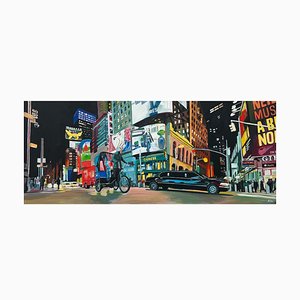 Angela Wakefield New York City Panorama Straßenszene mit Limousine und Neonlicht im Regen, 2023