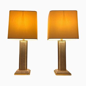 Table Lamps in Travertine and Gold Layering from Fedam, 1975, Set of 2