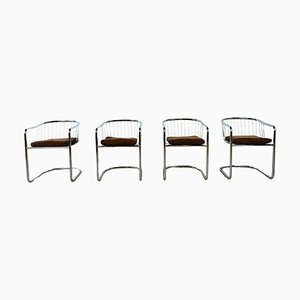 Chrome Cantilever Dining Chairs attributed to Gastone Rinaldi, 1970s, Set of 4