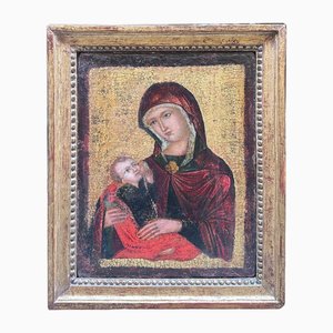 Madonna mit Kind auf goldenem Grund, 16. Jh., Gemälde, gerahmt